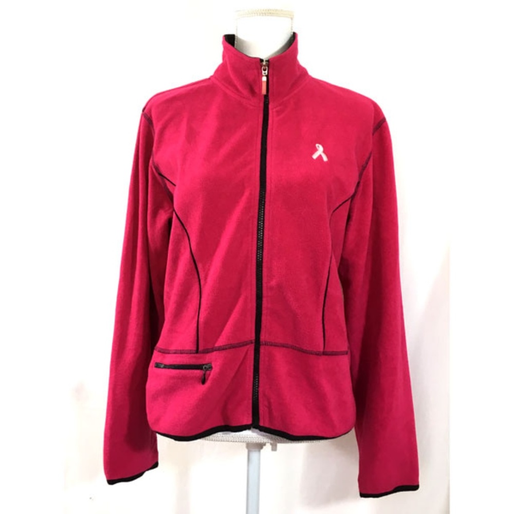 Coldwater Creek fleece zip jacket pink pocket A101
